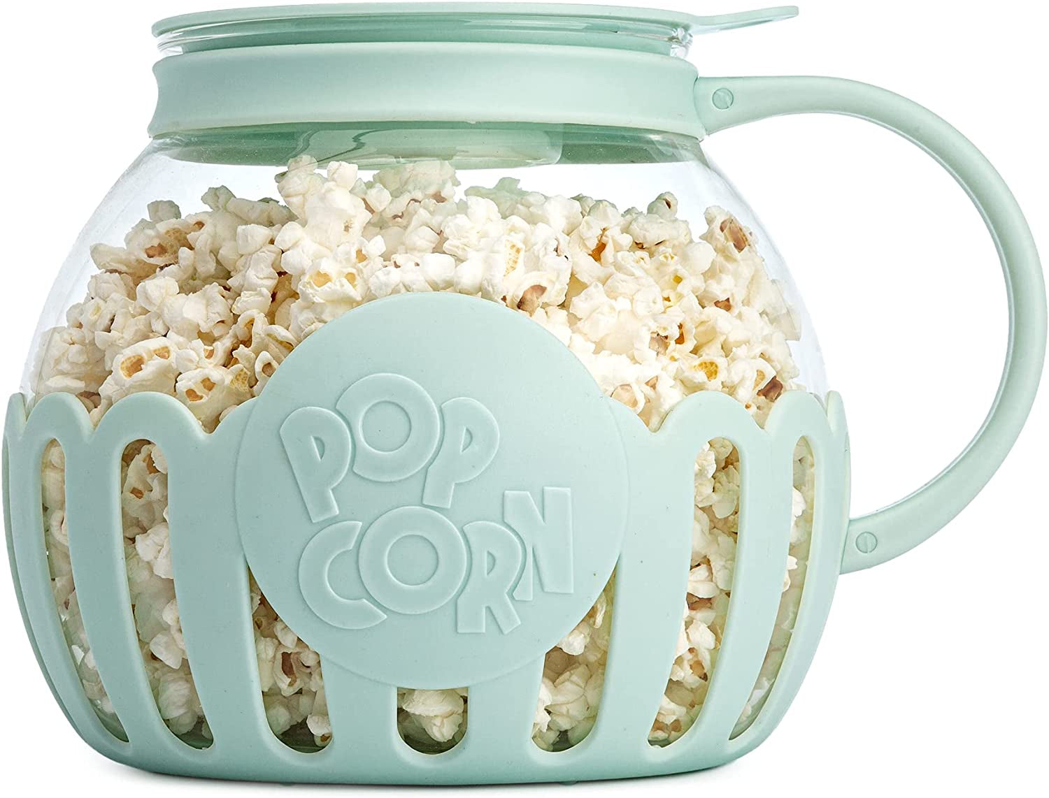 Ecolution Patented Micro-Pop Microwave Popcorn Popper - 3-Quart Aqua, Temperature Safe Glass, 3-in-1 Lid for Measuring Kernels and Melting Butter, BPA-Free and Dishwasher Safe