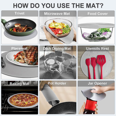 10-Inch Microwave Food Cover and Collapsible Silicone Mat - Versatile Splatter Guard, Plate Holder, and Kitchen Colander in Charcoal