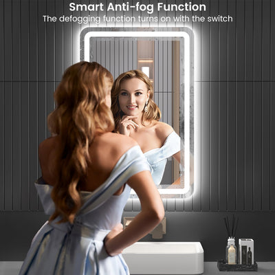 Rectangle LED Backlit Bathroom Mirror with Adjustable Lighting, Wall-Mounted Vanity Mirror 3000K/4000K/6000K, Memory Function, Anti-Fog Technology, Dimmable Smart Mirror (20" x 28")