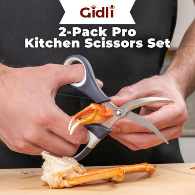 Gidli Kitchen Shears - Heavy-Duty Stainless Steel Utility Scissors with Lifetime Replacement Warranty and Bonus Seafood Scissors - Ultra Sharp All-Purpose Cooking Shears