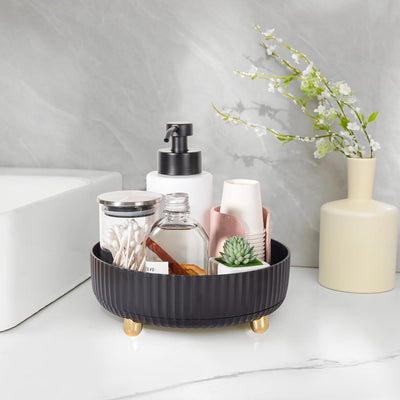 360-Degree Rotating Makeup and Skincare Organizer Tray - Spinning Cosmetics Storage for Dresser, Vanity, and Bathroom Countertop - Small Black Design