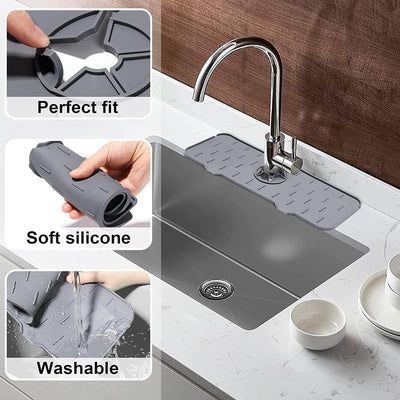 Silicone Sink Splash Drying Mat and Faucet Drip Protector - Essential Sink Accessories for Kitchens, Bathrooms, Bars, RVs, and Farmhouses