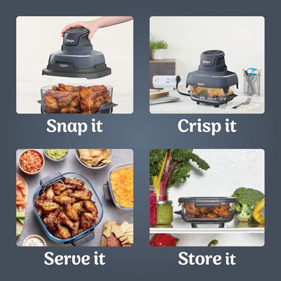 Ninja Crispi Multi-Functional Air Fryer and Cooking System with 4 QT and 6 Cup Glass Containers, Microwave, Freezer, and Dishwasher Safe, Non-Toxic, Grey, FN101GY