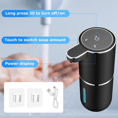 2-Pack Touchless Automatic Soap Dispenser, 13.4Oz/380Ml USB Rechargeable Wall-Mounted Smart Liquid Soap Dispenser for Bathroom and Kitchen (Black)