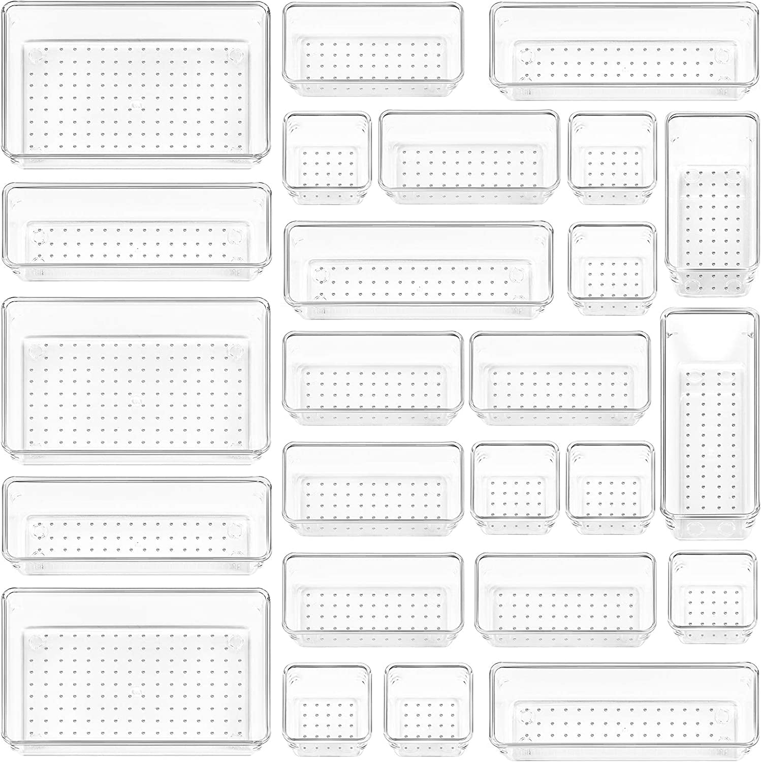 Vtopmart 25-Piece Clear Plastic Drawer Organizer Set - Versatile Storage Solutions for Bathroom, Vanity, Makeup, Kitchen Utensils, and Office Supplies
