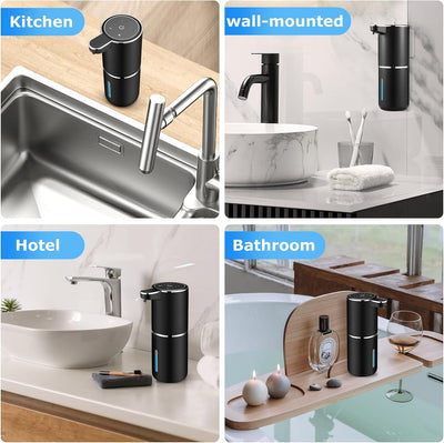 2-Pack Touchless Automatic Soap Dispenser, 13.4Oz/380Ml USB Rechargeable Wall-Mounted Smart Liquid Soap Dispenser for Bathroom and Kitchen (Black)