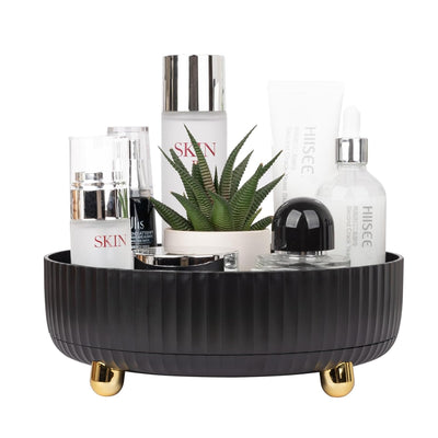 360-Degree Rotating Makeup and Skincare Organizer Tray - Spinning Cosmetics Storage for Dresser, Vanity, and Bathroom Countertop - Small Black Design