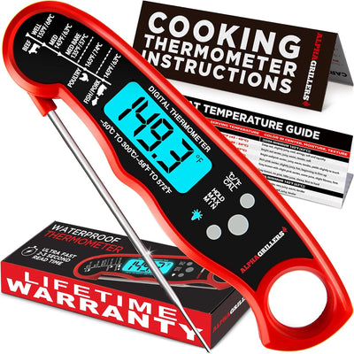 Alpha Grillers Instant Read Meat Thermometer - Waterproof, Backlit, and Calibrated for Precision Cooking and Grilling Accessories, Ideal Gift for Birthdays and Valentine's Day