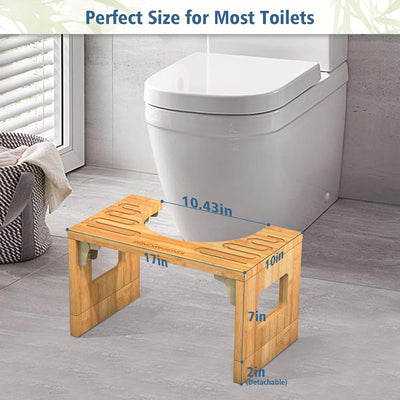 Adjustable Bamboo Toilet Stool with 7-Inch and 9-Inch Heights, Foldable Design for Adults and Children, Non-Slip Poop Stool to Enhance Bathroom Posture and Comfort, Supports Up to 400 lbs