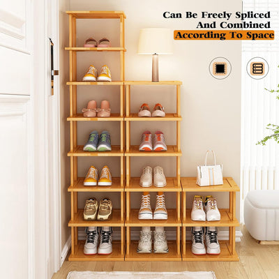 Bamboo Vertical Shoe Rack - Tall Narrow Organizer for Small Spaces, Ideal for Closet, Entryway, Garage, and Bedroom - Stackable and Space-Saving Storage Solution