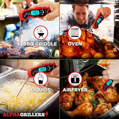 Alpha Grillers Instant Read Meat Thermometer - Waterproof, Backlit, and Calibrated for Precision Cooking and Grilling Accessories, Ideal Gift for Birthdays and Valentine's Day