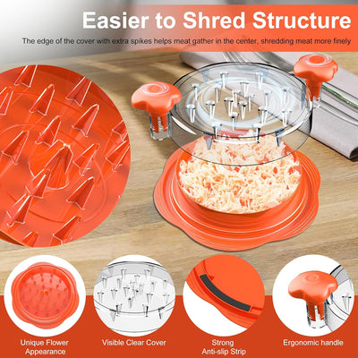 Large Chicken Shredder Tool with Brush and Fork, Ergonomic Design, Anti-Slip Grip, BPA Free, Ideal for Shredding Chicken, Pork, and Beef (Orange)