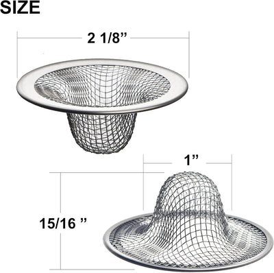 6-Pack 2.125" Top / 1" Basket Mesh Sink Drain Strainer Hair Catcher for Bathroom, Utility, Slop, Laundry, RV, and Lavatory Use