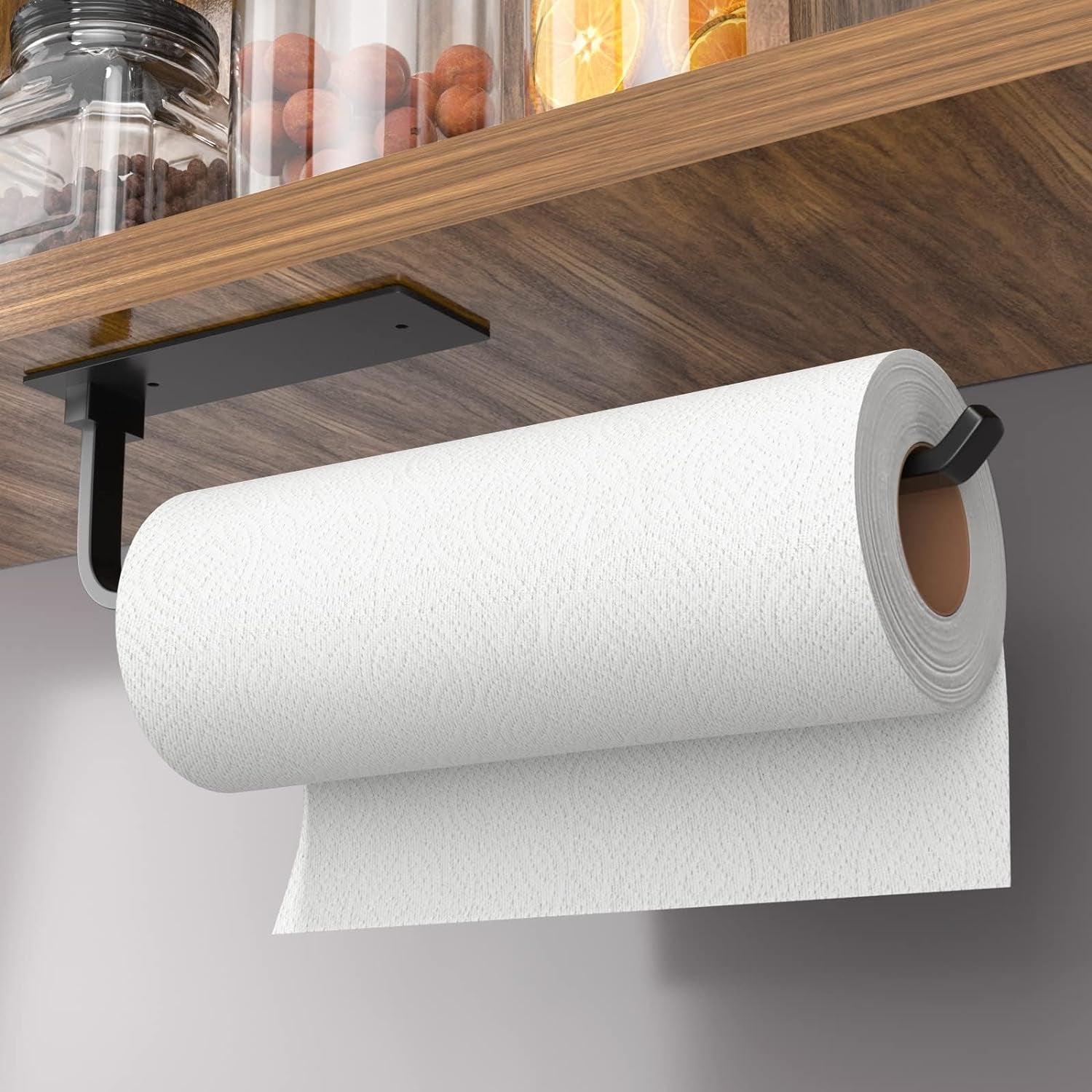 Matte Black Upgraded Aluminum Paper Towel Holder - Self-Adhesive or Drill Installation for Under-Cabinet Use, Lightweight and Durable Alternative to Stainless Steel