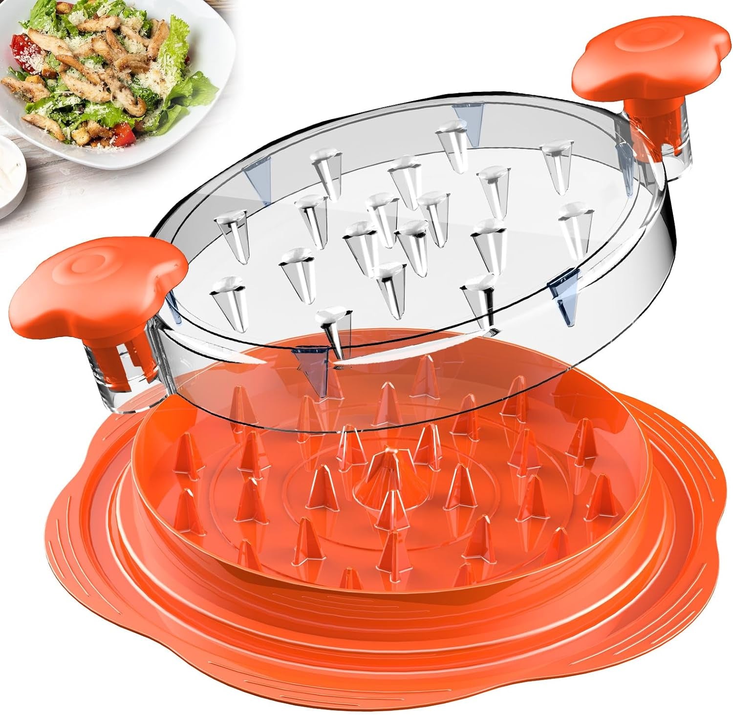 Large Chicken Shredder Tool with Brush and Fork, Ergonomic Design, Anti-Slip Grip, BPA Free, Ideal for Shredding Chicken, Pork, and Beef (Orange)