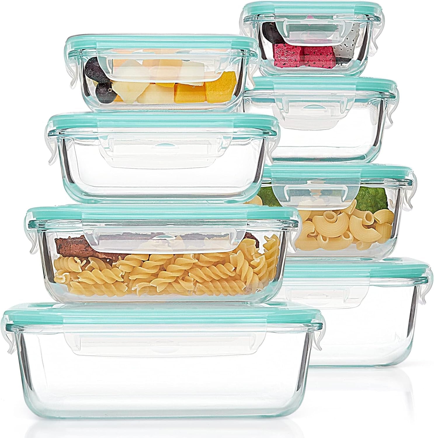 Vtopmart 8-Pack Glass Food Storage Containers with Airtight Lids - Versatile Meal Prep Bento Boxes for Microwave, Oven, Freezer, and Dishwasher - BPA Free