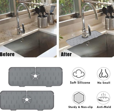 Silicone Sink Splash Drying Mat and Faucet Drip Protector - Essential Sink Accessories for Kitchens, Bathrooms, Bars, RVs, and Farmhouses