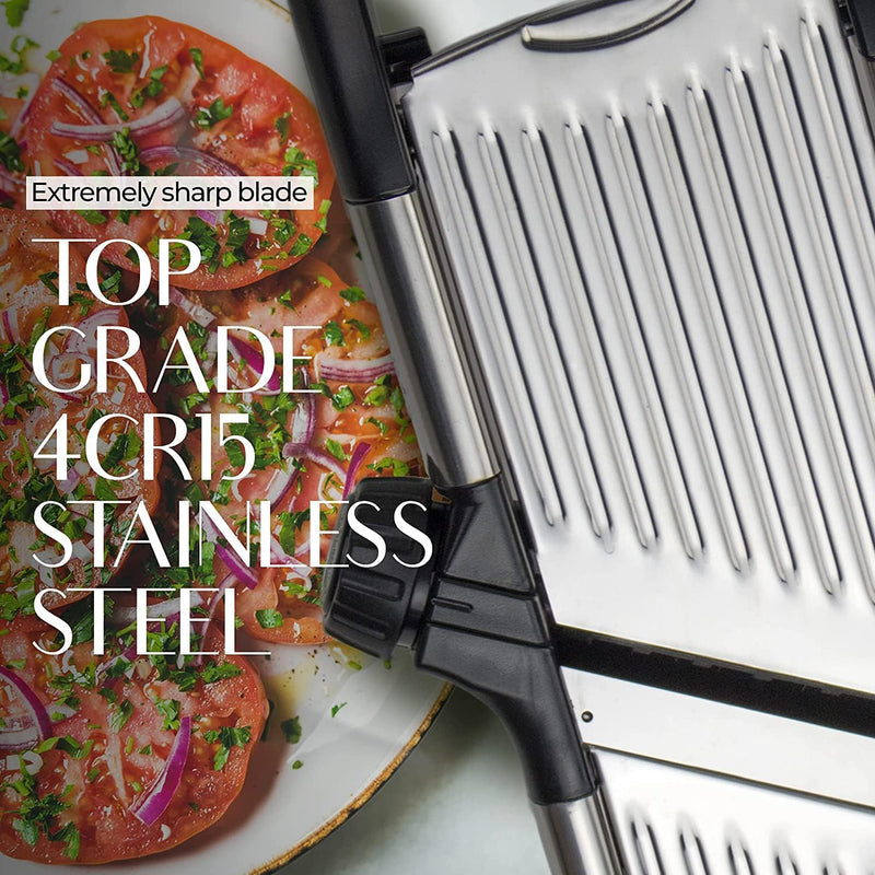 Gramercy Adjustable Stainless Steel Mandoline Food Slicer with Cut-Resistant Gloves - Versatile Kitchen Tool for Slicing Potatoes, Tomatoes, Carrots, and Onions