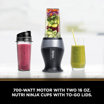 Ninja Fit Compact Personal Blender - Portable 700-Watt Smoothie and Food Prep Blender with (2) 16-Oz. Cups and Spout Lids, Black QB3001SS