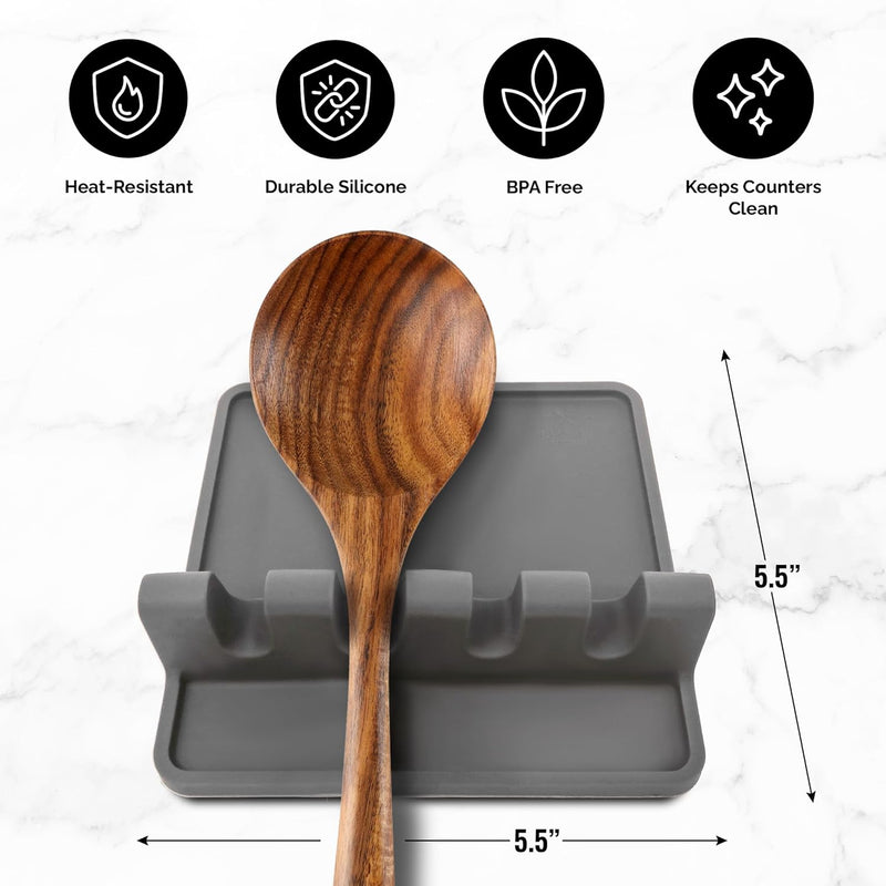 Zulay Kitchen Silicone Utensil Rest - BPA-Free, Durable Heat-Resistant Spoon Rest with Drip Pad for Stove Top and Kitchen Counter