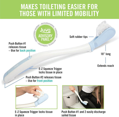 Juvo Toilet Aid - Personal Hygiene Wiping Tool for Enhanced Bathroom Mobility for Disabled, Elderly, and Post-Surgery Care - 18-Inch Wand with Hygienic Cover