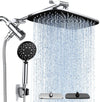 Veken High Pressure Rain Shower Head Set with Extension Arm - Versatile Dual Shower System with 6 Handheld Spray Options and Anti-Clog Nozzles - Silver Chrome Finish