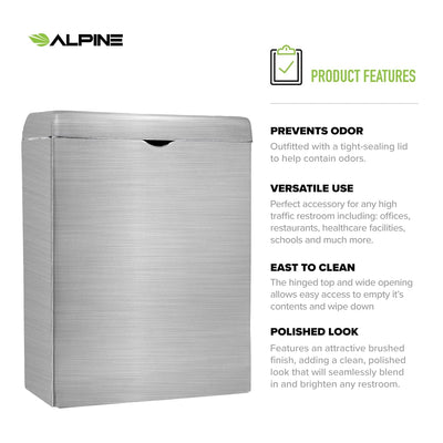 Alpine Stainless Steel Sanitary Napkin Receptacle – Wall-Mounted Tampon Dispenser for Clean and Odor-Free Restroom Environments in Homes, Offices, and Public Facilities