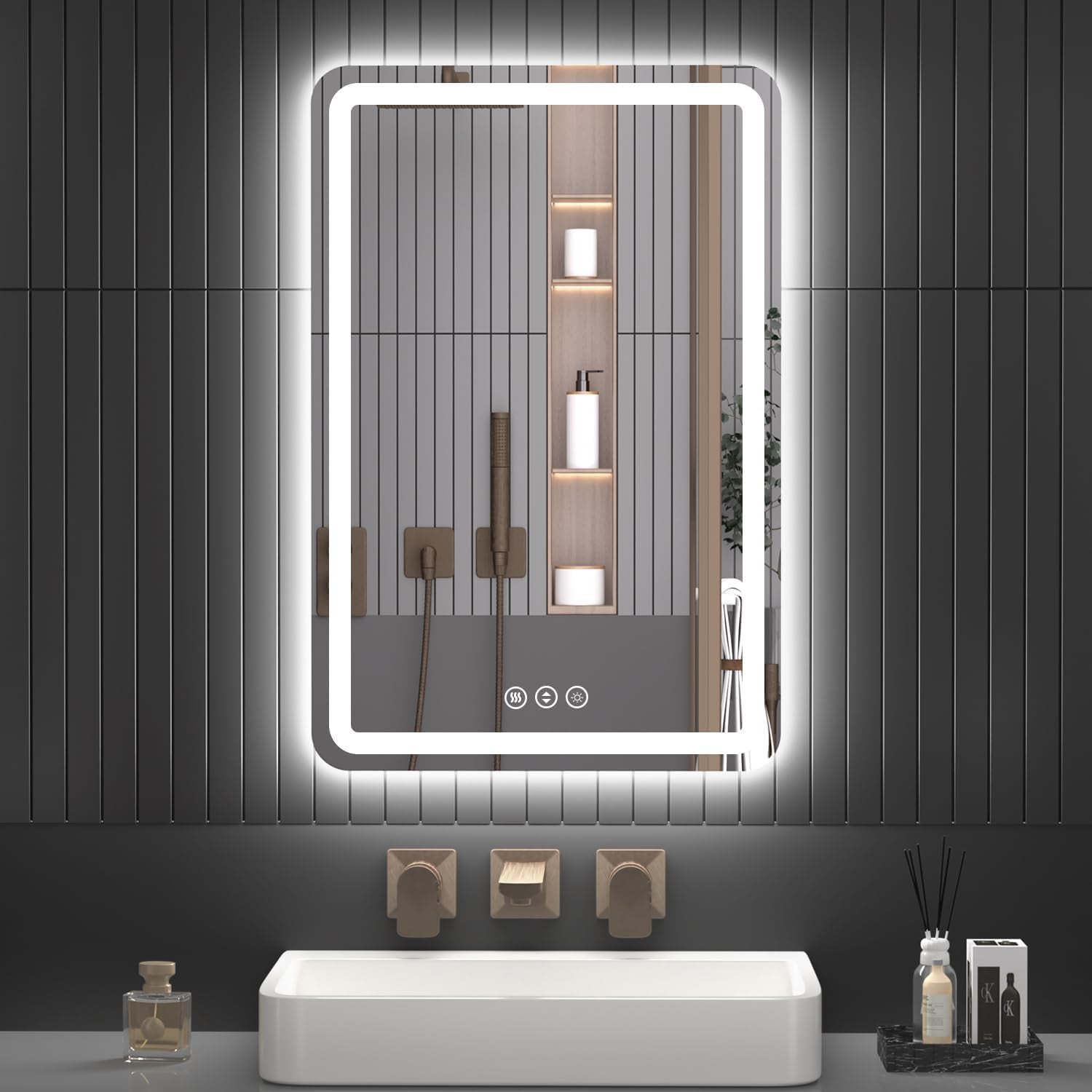 Rectangle LED Backlit Bathroom Mirror with Adjustable Lighting, Wall-Mounted Vanity Mirror 3000K/4000K/6000K, Memory Function, Anti-Fog Technology, Dimmable Smart Mirror (20" x 28")