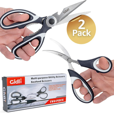 Gidli Kitchen Shears - Heavy-Duty Stainless Steel Utility Scissors with Lifetime Replacement Warranty and Bonus Seafood Scissors - Ultra Sharp All-Purpose Cooking Shears