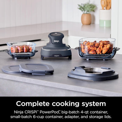 Ninja Crispi Multi-Functional Air Fryer and Cooking System with 4 QT and 6 Cup Glass Containers, Microwave, Freezer, and Dishwasher Safe, Non-Toxic, Grey, FN101GY